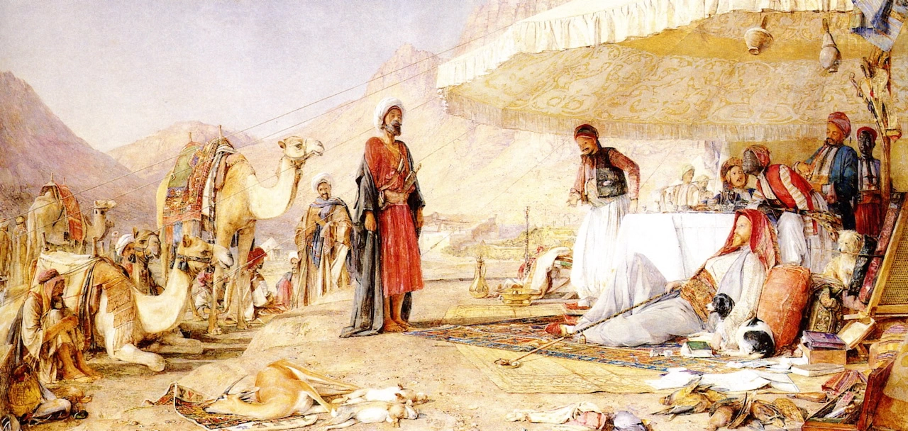 Un accampamento franco nel deserto del monte Sinai, 1842, il convento di Santa Caterina in lontananza - Yale Center for British Art